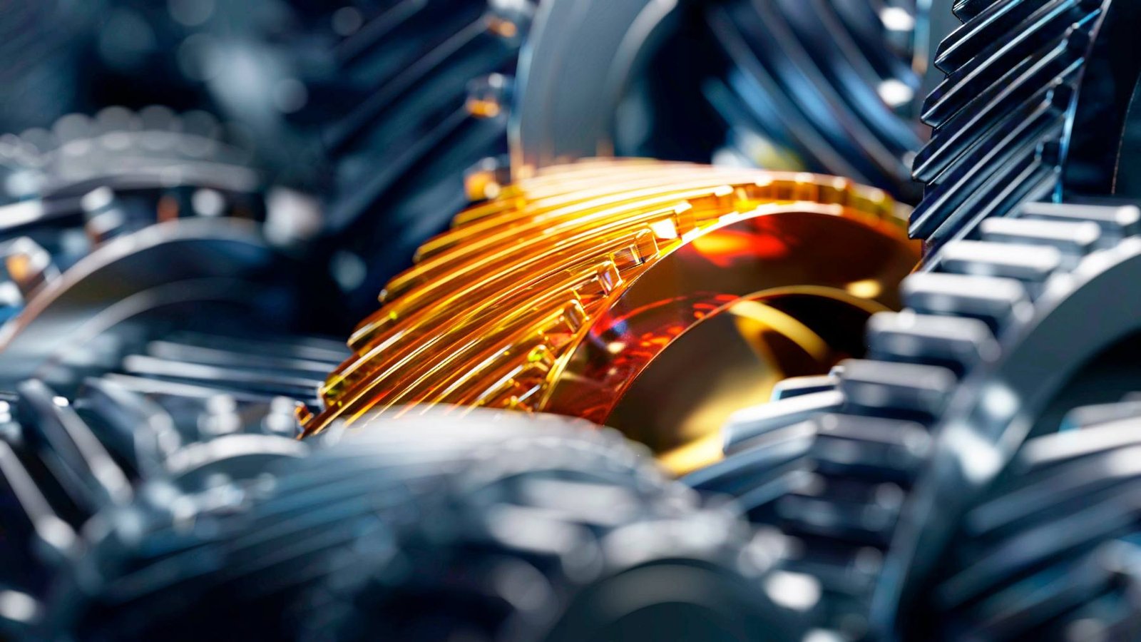 Gears coated in amber lubricant